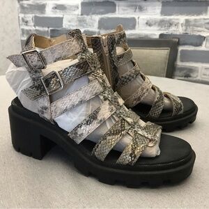 Jellypop Snake Print Gladiator Sandals - Black and Gray